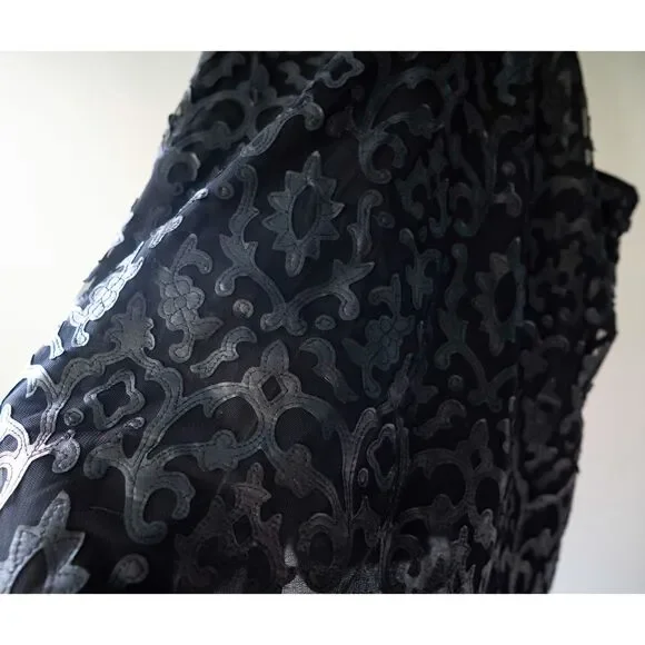Analili "Leather" Laser Cut Out Detailed Edgy Black Tank Top Blouse L - Picture 7 of 12